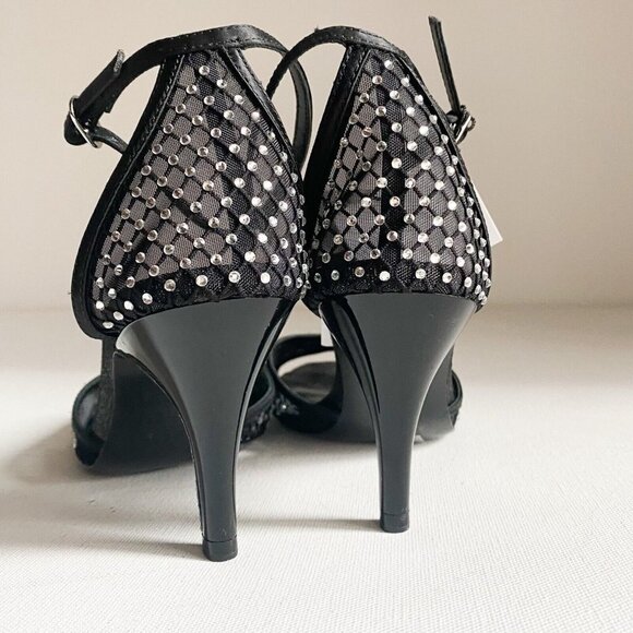 Zara Into the Night Black Mesh Rhinestone Open Toe Sexy Heels 36 NWT - Picture 4 of 8